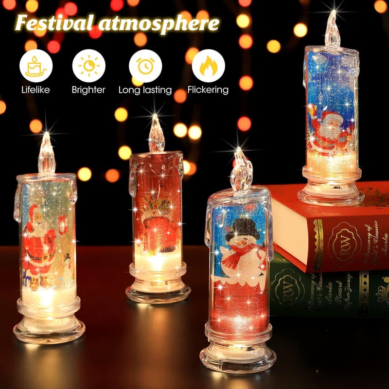 SupBri Store Flameless LED Candles Set of 4 with Santa Claus, Snowman Decals - Battery Operated Christmas Themed Festival Gift Decorations - Image 2